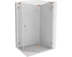 Mexen Lunar L vijfhoekige douchecabine zwenkbaar rechts 100 x 90 , transparant, geborsteld koper - 831L-100P-090L-65-00-P