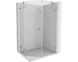 Mexen Lunar vijfhoekige douchecabine scharnierend links 80 x 100 cm, transparant, geborsteld koper - 831-080L-100P-65-00-L