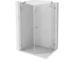 Mexen Lunar vijfhoekige douchecabine scharnierend rechts 80 x 100 cm, transparant, geborsteld koper - 831-080P-100L-65-00-P