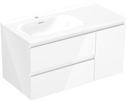 Mexen Orio badkamerkast 90 cm met wastafel Vela links, 2S, 1D, wit glans - 91A13-09047-3-BBFFF00-W23L00