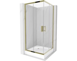 Mexen Rio douchecabine vierkant 90 x 90 , transparant, goud + Rio douchebak, wit - 860-090-090-50-00-4510