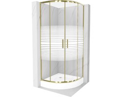 Mexen Rio halfronde douchecabine 70 x 70 , witte strepen, goud + douchebak, wit - 863-070-070-50-20-4710