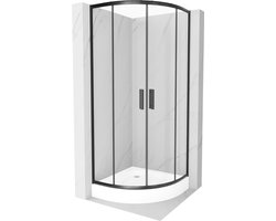 Mexen Rio halfronde douchecabine 80 x 80 , transparant, zwart + Rio douchebak, wit - 863-080-080-70-00-4710
