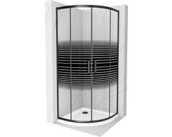 Mexen Rio halfronde douchecabine 90 x 90 , zwarte strepen, zwart + platte douchebak, wit - 863-090-090-70-20-4110B