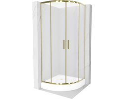 Mexen Rio halve cirkel douchecabine 90 x 90 , mat, goud + Rio douchebak, wit - 863-090-090-50-30-4710