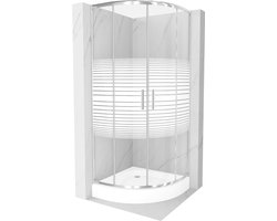 Mexen Rio halve ronde douchecabine 90 x 90 , witte strepen, chroom + douchebak, wit - 863-090-090-01-20-4710