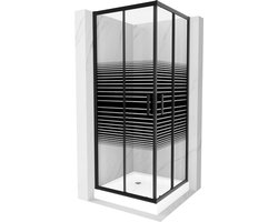 Mexen Rio vierkante douchecabine 80 x 80 , zwarte strepen, zwart + douchebak, wit - 860-080-080-70-20-4510