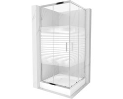 Mexen Rio vierkante douchecabine 90 x 90 , witte strepen, chroom + douchebak, wit - 860-090-090-01-20-4510