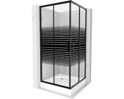 Mexen Rio vierkante douchecabine 90 x 90 , zwarte strepen, zwart + douchebak, wit - 860-090-090-70-20-4510