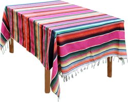 Mexicaanse Serape Dekbedovertrek Tafelkleed 137 x 213 cm voor Feestjes, Bruiloften en Buitenactiviteiten, Grote Vierkante Katoenen Tafelkleed met Franje
