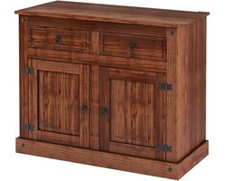 Mexico - Dressoir met 2 Deuren en 2 Laden in Grenen Donker Natuur (84 x 104 x 47 cm)