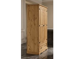 Mexico Luxe Massief Grenen Garderobekast 100x190x56 cm met Lade en Kledingstang – House & Graden