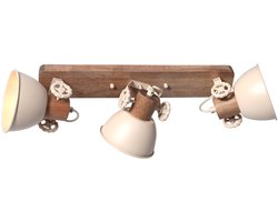 Mexlite Gearwood 2133CR – Crème 3-lichts draaibare en kantelbare plafondlamp van hout en metaal, 15 cm diameter, 23 cm hoogte voor binnengebruik