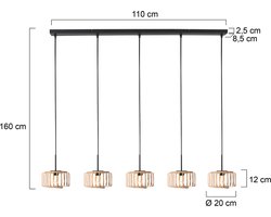 Mexlite - hanglamp - HaloSwap - naturel zwart - bamboe - grote eettafellamp - E27 - 4527ZW