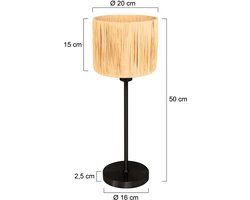 Mexlite - tafellamp - Noor - naturel zwart - metaal zeegras - nachtkastlamp - E27 - 4421ZW