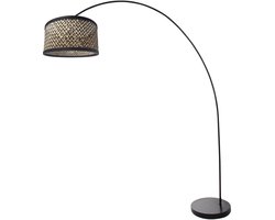 Mexlite - vloerlamp - Solva - zwart - bamboe metaal - booglamp - E27 - 3739ZW