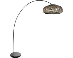 Mexlite - vloerlamp - Solva - zwart - bamboe metaal - booglamp - E27 - 4466ZW