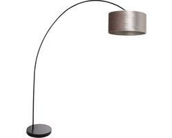 Mexlite - vloerlamp - Solva - zwart - metaal stof - booglamp - E27 - 3895ZW