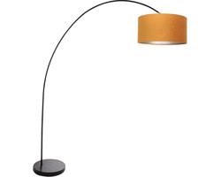 Mexlite - vloerlamp - Solva - zwart - metaal stof - booglamp - E27 - 3896ZW