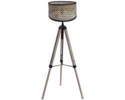Mexlite - vloerlamp - Triek - zwart - bamboe hout - Ø 75cm - E27 - 4098ZW