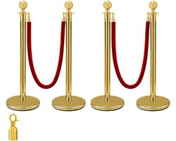 Mexxo® Afzetkoord - Afzet Palen - Rode Loper - Standaard met Fluwelen Touw - Stabiel - Eenvoudig - Goud/Rood