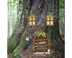 Meyas Miniatuur Fairy kabouter Home raam en deur, tuin lichtgevende deuren en ramen van hars, tuindecoratie figuren, standbeelden, tuindecoratie, sculptuur, standbeelden, ornament, lichten op in het