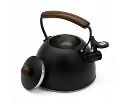 Meyerhoff Fluitketel 2,5 L – RVS Mat Zwart – Houten Handgreep – Fluitketel voor alle warmtebronnen