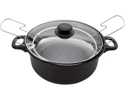 Meyerhoff Frituurpan 24 cm – 4L – Met Mandje en Glazen Deksel – Voor op het Fornuis – RVS Zwart – Multifunctionele Frituurpan met Gelijkmatige Warmteverdeling
