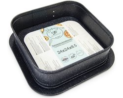 Meyerhoff Vierkante Springvorm 24 cm – Bakvorm met Opstaande Rand – Antraciet Marmer – Non-Stick Taartvorm – Met Serveerbodem – Voor Taart & Ovenschotel