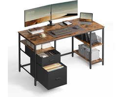 MEYEZ Computertafel - bureau - desk - computer meubel - metalen fraame - met 3 planken - vintage bruin zwart- 60 x 140 x76 cm
