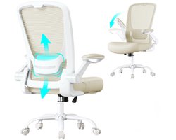 MEYEZ Ergonomische Bureaustoel - Bureaustoelen voor volwassenen - Bureau Stoel met armleuning - Computer Stoel - 120 kg - Beige