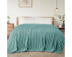 Mezcla Fleece deken, flanellen, super zachte, jacquard gestreepte, lichtgewicht, wollige, knusse deken, voor op bed, voor alle seizoenen, kingsize, ca. 228 x 264 cm, celadon groen