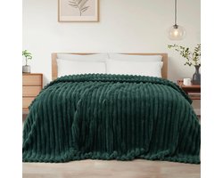 Mezcla Fleece deken, flanellen, super zachte, jacquard gestreepte, lichtgewicht, wollige, knusse deken, voor op bed, voor alle seizoenen, kingsize, ca. 228 x 264 cm, bosgroen
