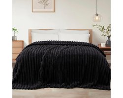 Mezcla Fleece deken, flanellen, super zachte, jacquard gestreepte, lichtgewicht, wollige, knusse deken, voor op bed, voor alle seizoenen, kingsize, ca. 228 x 264 cm, zwart