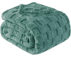 Mezcla kingsize flanellen fleece deken, super zachte en warme lichtgewicht geruite patroon dekens voor alle seizoenen, 229 x 264 cm, Celadon | Zacht, licht, ademend, geruite deken, bed, bank, behaaglijk, woondeken, sprei, alle seizoenen, celadon