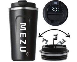 MEZU Slimme Thermosbeker - Zwart - Tempratuur Display - 380ml - Koud en Warm - 24 uur isolatie - Dubbelwandige Thermosfles - Drinkbeker - Koffiebeker - Travel Mug - RVS - Koffie to go