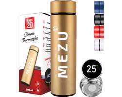MEZU Slimme Thermosfles - Goud - LCD Tempratuur Display - 0,5L - Koud en Warm - 24 uur isolatie - Dubbelwandige Thermosfles - Drinkfles - Koffiebeker - Travel Mug - RVS - Koffie to go