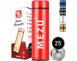 MEZU Slimme Thermosfles - Rood - LCD Tempratuur Display - 0,5L - Koud en Warm - 24 uur isolatie - Dubbelwandige Thermosfles - Drinkfles - Koffiebeker - Travel Mug - RVS - Koffie to go