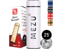 MEZU Slimme Thermosfles - Wit - LCD Tempratuur Display - 0,5L - Koud en Warm - 24 uur isolatie - Dubbelwandige Thermosfles - Drinkfles - Koffiebeker - Travel Mug - RVS - Koffie to go