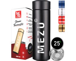 MEZU Slimme Thermosfles - Zwart - LCD Tempratuur Display - 0,5L - Koud en Warm - 24 uur isolatie - Dubbelwandige Thermosfles - Drinkfles - Koffiebeker - Travel Mug - RVS - Koffie to go