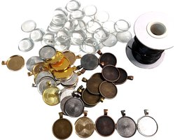 MGM Trading - DIY Sieraden Maakset - 71-delige Set met 35 Glazen Cabochons, 35 Ronde Bezel Trays in 7 Kleuren, en Kettingkoord voor Fotosieraden