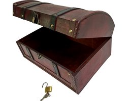 MGM Trading Schatkist - houten kist, piratenkist, geschenkdoos, afsluitbaar met deksel en slot met sleutel, schatkist 30 x 20 x 15 cm groot