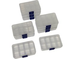 MGM Trading - Set van 10 Doorzichtige Plastic Opbergdozen met Verstelbare Verdelers (10,5 x 6,5 cm) - 8 Compartimenten voor Doe-het-zelf Kunst, Knutsel-Accessoires en Sieraden