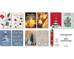 MGPcards - 50 Dubbele Kerstkaarten met envelop - Gratis kaartenhouder - Voordelige Kerstkaarten - Plastic vrij - Formaat: 10 x 14 cm - FSC
