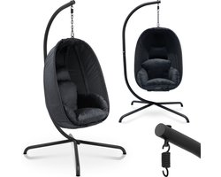 MIADOMODO® Swing Egg Chair - Kussen & Standaard, Max. Belasting 160 kg, Verstelbare Hoogte, IJzeren Frame, Donkergrijs - Cocoon Hangmat met Kussen, Hangmandstoel, Tuinmeubilair, Terras, Tuin