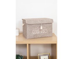 MiaHome - Opbergdoos met deksel – “Only Gather Good Vibes” – 35x24x24 cm – Stijlvolle en praktische opberger