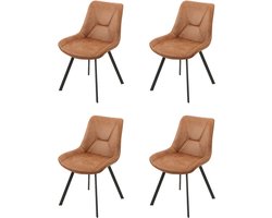 Miami Eetkamerstoel Set van 4 – Cognac – Industrieel – Comfortabele Kuipstoel –