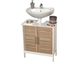 Miami - Wastafel onderkast - Wastafelmeubel - Badkamerkast - Wit/Eiken - H70 x B60 x D30 - Badkamer onderkast