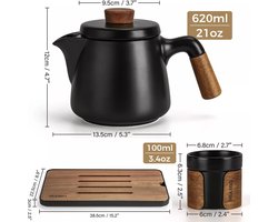 MiaMio Unieke Japanse Theeset - Theepot + 6 kopjes + dienblad - Zwart