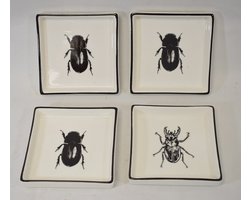 Mica - 4 stuks - schaal - schaaltje - decoratieschaaltjes - snackschaal - tor - kever - wit - zwart - H2 x Br11 x L11 cm